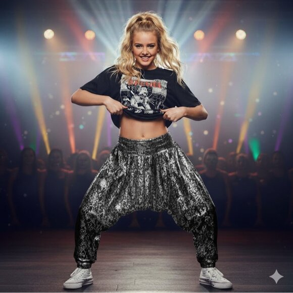 Hip Hop Dance Harem Pants M Metallic Gray Performance Body Wrappers Competition - Picture 9 of 9